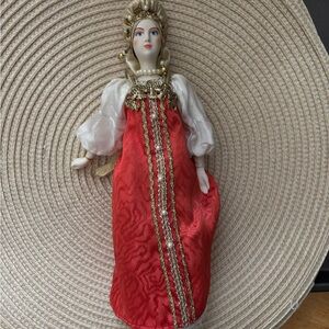 Elegant Russian  Red and Gold Porcelain Doll figurine